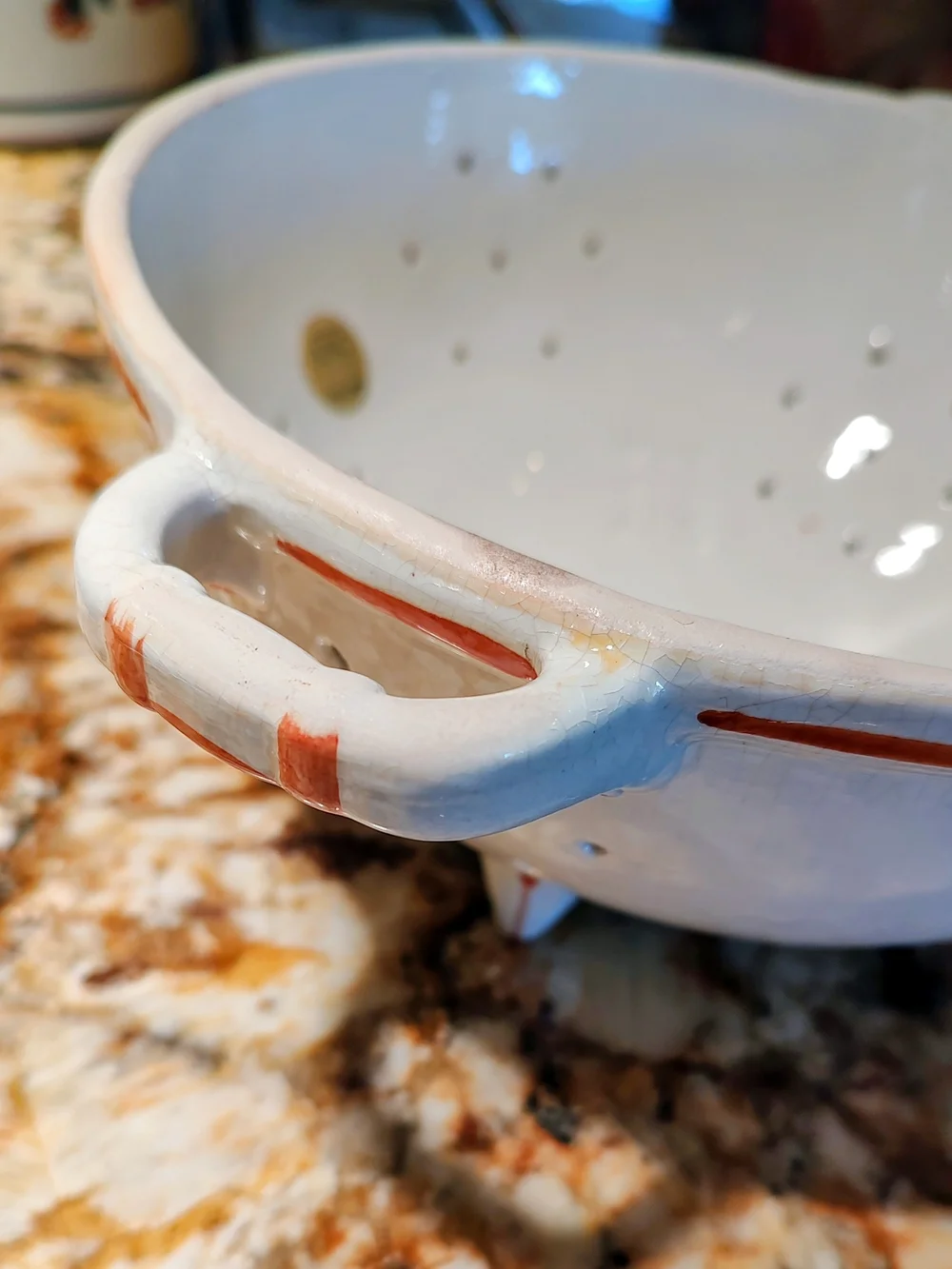 Hand-Painted Bassano Floral Ceramic Colander - White with Multicolor Flowers